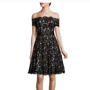 EEUC ELIZA J black lace Jewel Belted off shoulder Cocktail Dress size 2